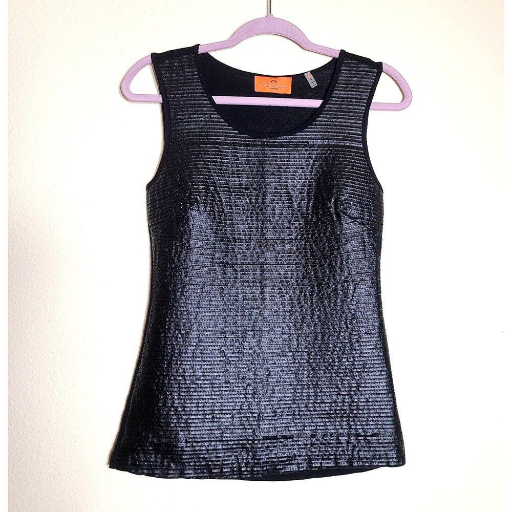 Patrizia Luca Milano Top Black Size S Vegan Faux Leather Textured Front